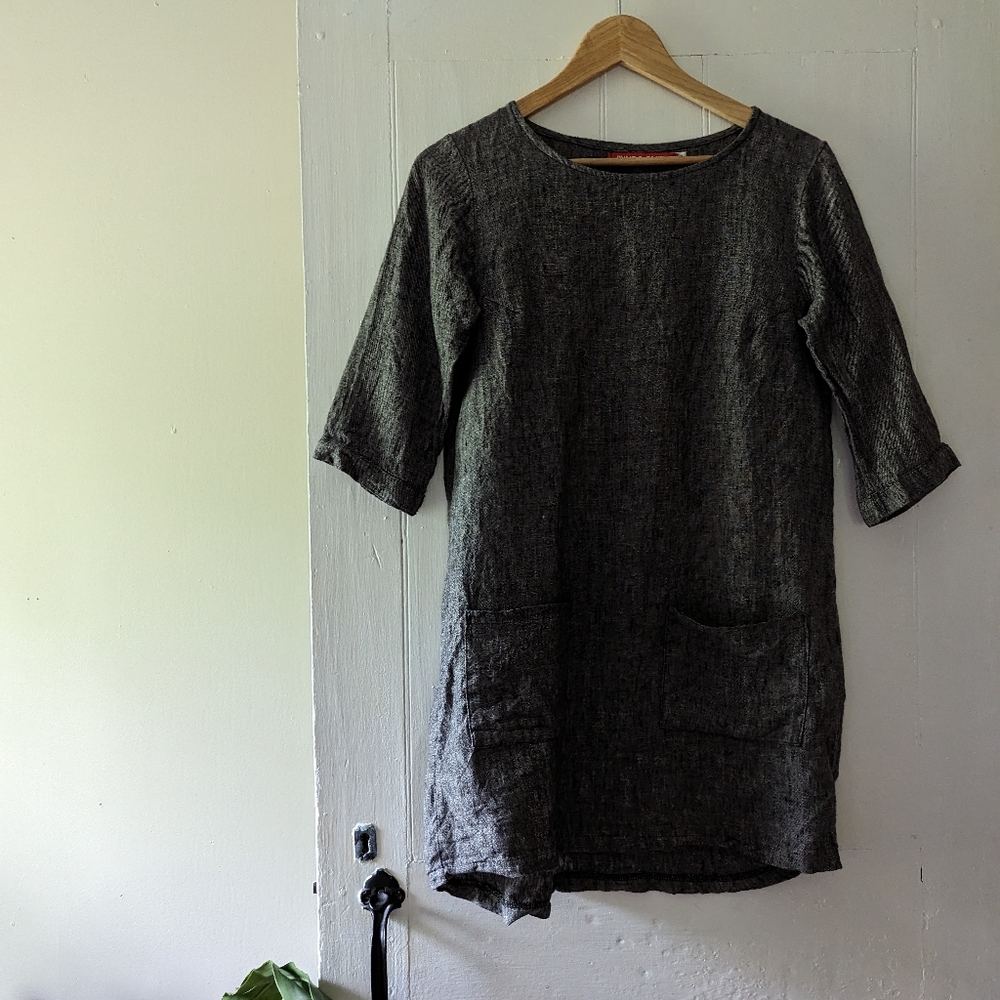 Pyne & Smith Grey Linen, longer sleeve, shift dress XS